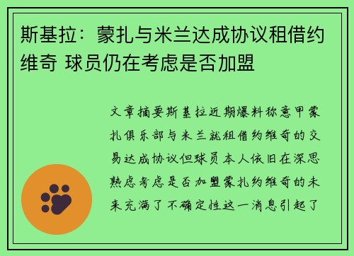 斯基拉：蒙扎与米兰达成协议租借约维奇 球员仍在考虑是否加盟