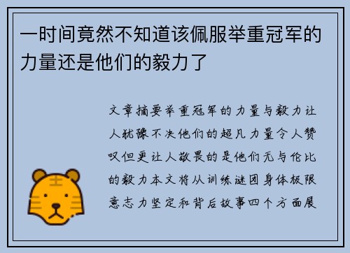 一时间竟然不知道该佩服举重冠军的力量还是他们的毅力了